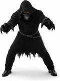 Grim Reaper Costume for Men - Hooded Black Robe with Chains & Light-Up Skull Mask for Halloween Party