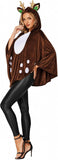 Womens Brown Deer Costume Hooded Spotted Fawn Poncho Cape