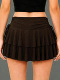 Women's Y2k Mini Ruffle Skirt with Shorts, High Waisted Tiered Layers Skort, Side Drawstrin Skater Skirt
