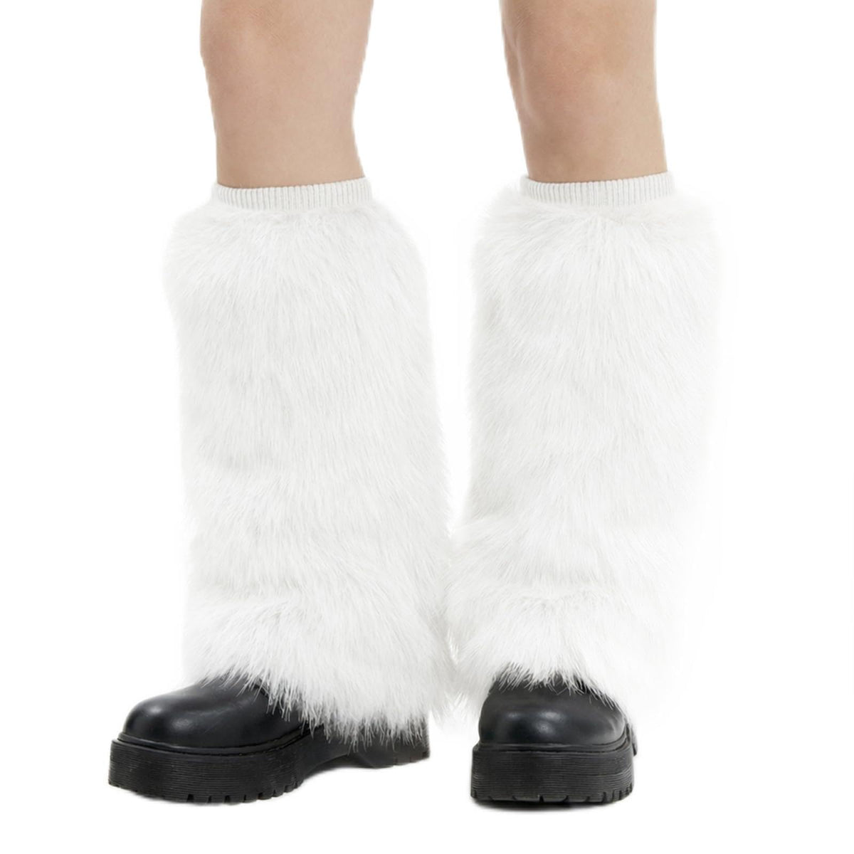 Women’s Furry Leg Warmers, Long Plush Boot Cuffs for Winter, Faux Fur Leg Covers