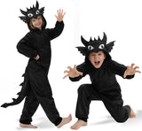 Kids Black Dragon Costume for Girls & Boys - 3D Hooded Animal Jumpsuit for Halloween Party
