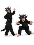 Kids Black Dragon Costume for Girls & Boys - 3D Hooded Animal Jumpsuit for Halloween Party