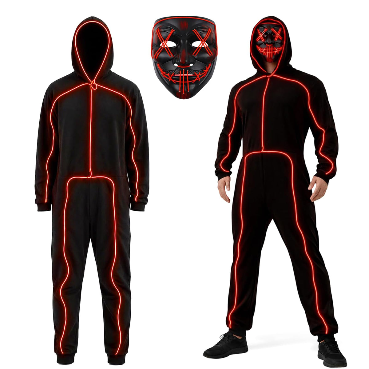 Adult Light-Up Stick Figure Halloween Costume with Mask for Halloween