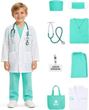 Kids Doctor Costume for Halloween – Medical Scrubs Dress Up Outfit with Lab Coat and Surgical Cap