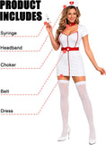 White Nurse Costume for Women, 5 PCS Classic Flirty Nurse Dress Outfit, Halloween Role Play Outfits