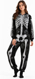 Adult Men’s Skeleton Jumpsuit Costume, Halloween Bones One-Piece Pajamas for Cosplay Party
