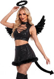 5 PCS Womens Fallen Angel Costume Set Halloween Cosplay Outfits