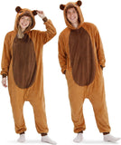 Adult Capybara Onesie Costume - 3D Hooded Animal One-Piece Pajama for Halloween Men Women
