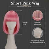 Short Pink Bob Wig with Bangs for Women