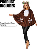 Womens Brown Deer Costume Hooded Spotted Fawn Poncho Cape