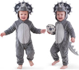Toddler Dinosaur Costume - 3D Hooded Triceratops Jumpsuit 2-4T