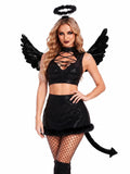 5 PCS Womens Fallen Angel Costume Set Halloween Cosplay Outfits