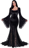 Vampire Costume Women, Gothic Black Long Dress, Mermaid Fishtail Gown, Witch Cosplay Maxi Dress