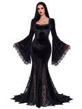Vampire Costume Women, Gothic Black Long Dress, Mermaid Fishtail Gown, Witch Cosplay Maxi Dress
