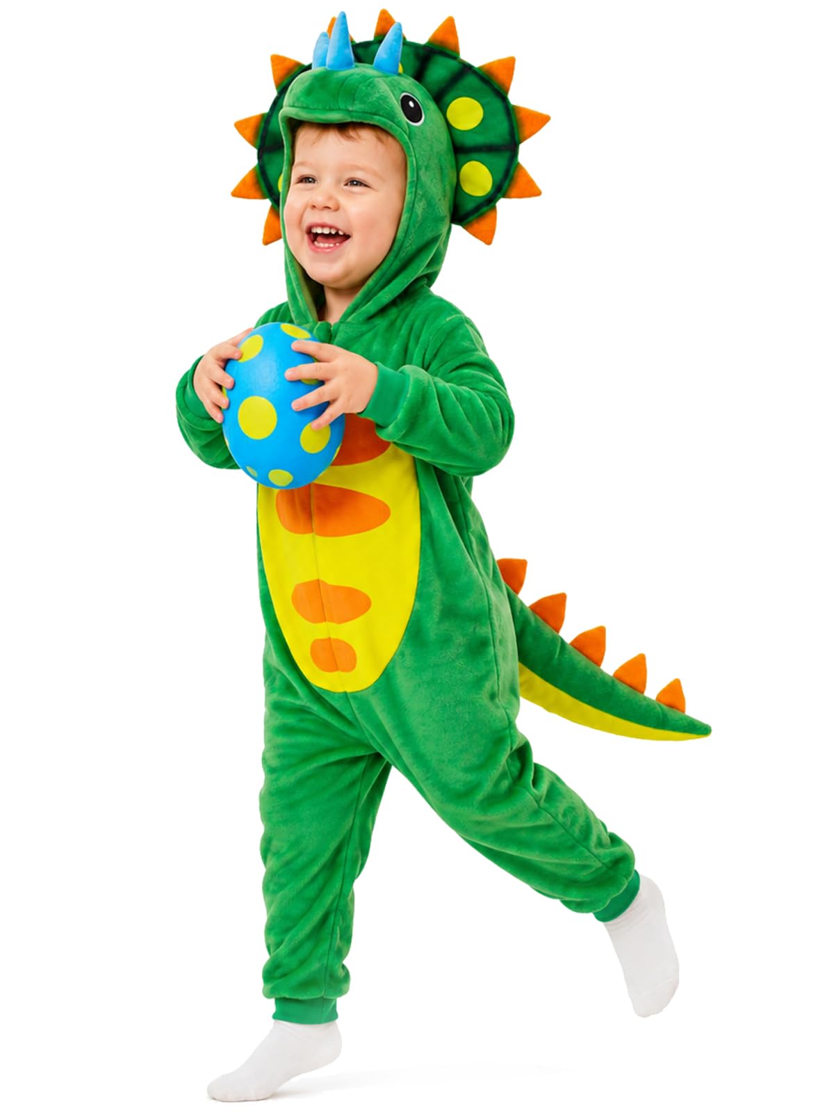 Toddler Dinosaur Costume - 3D Hooded Triceratops Jumpsuit 2-4T