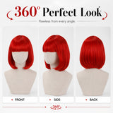 Short Red Bob Wig with Bangs for Women