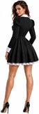 Women's Black Pinstripe Blazer Mini Dress Halloween Costume Set for Gothic Cosplay Party