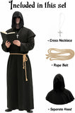 Men's Medieval Hooded Priest Costume - Friar Monk Robe for Renaissance Cosplay Halloween