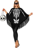Women's Skeleton Costume, Halloween Poncho Cape