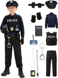 Kids Police Costume, Halloween Boys Police Officer Uniform Outfit with Accessories