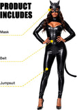 Cat Costume for Women Black Fullbody Catsuit Halloween Cosplay Deluxe Costume