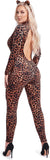 2 PCS Long Sleeve Leopard Costume for Women, Sexy Animal Print Backless Catsuit Bodysuit, Halloween Cosplay Party Outfits