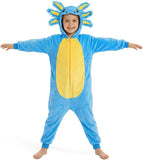Kids Axolotl Costume for Girls & Boys - 3D Hooded Salamander Jumpsuit Costume for Halloween Party