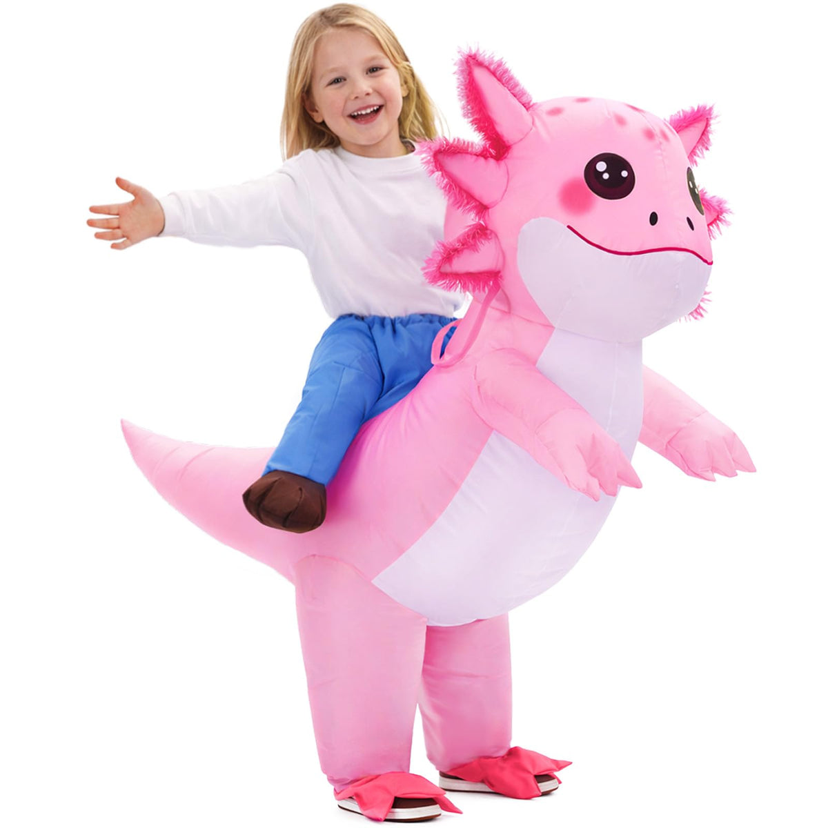 Inflatable Axolotl Costume Kids, Funny Ride-on Blow Up Outfit