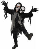 Kids Grim Reaper Costume, Halloween Hooded Black Robe Outfit with 2 Skull Masks and Gloves