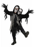 Kids Grim Reaper Costume, Halloween Hooded Black Robe Outfit with 2 Skull Masks and Gloves