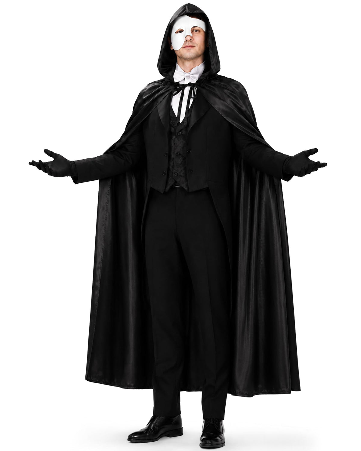Adult Men's Black Masquerade Cape Costume for Halloween Cosplay Dress Up Party