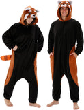 Adult Red Panda Onesie Costume - 3D Hooded Animal One-Piece Pajama for Halloween Men Women