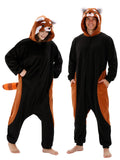Adult Red Panda Onesie Costume - 3D Hooded Animal One-Piece Pajama for Halloween Men Women
