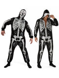 Adult Men’s Skeleton Jumpsuit Costume, Halloween Bones One-Piece Pajamas for Cosplay Party