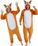 Adult Reindeer Onesie Costume - 3D Hooded Animal One-Piece Pajama for Halloween Men Women