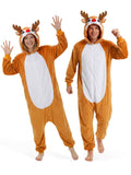 Adult Reindeer Onesie Costume - 3D Hooded Animal One-Piece Pajama for Halloween Men Women