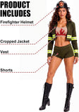 4 PCS Firefighter Costume for Women, Olive Green Halloween Costumes