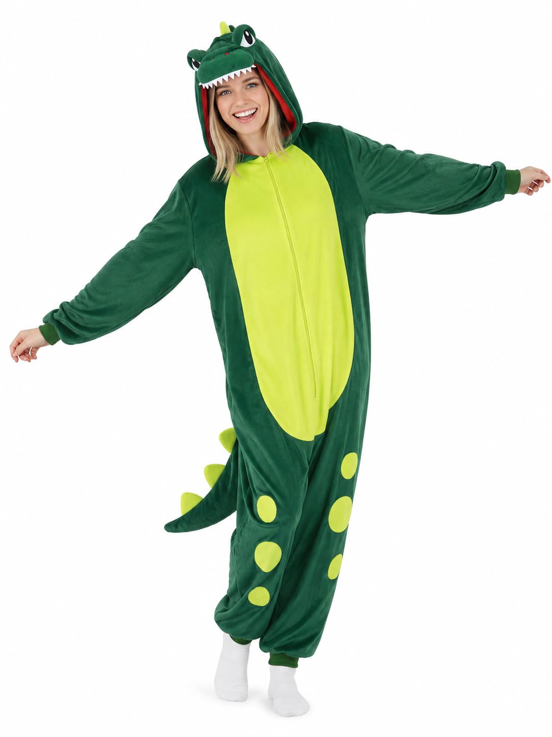 Adult Dinosaur Onesie Costume - 3D Hooded Animal One-Piece Pajama for Halloween Men Women