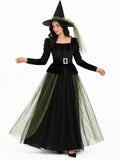 Witch Costume for Women, 3 PCS Classic Gothic Dress, Elegant Fairytale Halloween Cosplay Outfit