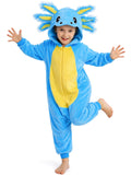 Kids Axolotl Costume for Girls & Boys - 3D Hooded Salamander Jumpsuit Costume for Halloween Party