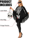 Women's Skeleton Costume, Halloween Poncho Cape