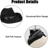 Cowboy Accessories for Men, Black Hat, Belt And Bandana