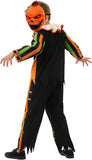 Kids Pumpkin Head Halloween Costume, Jack-o'-Lantern Jumpsuit Costume Set with Light-Up Mask for Halloween Party