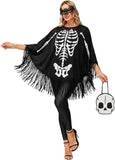 Women's Skeleton Costume, Halloween Poncho Cape