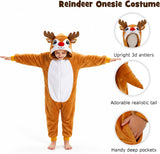 Kids Reindeer Costume for Girls & Boys - 3D Hooded Animal Jumpsuit Costume for Halloween & Christmas Party