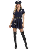 Police Officer Costume for Women, 5 PCS Flirty Navy Blue V-Neck Cop Uniform Dress Set, Halloween Cosplay Outfits