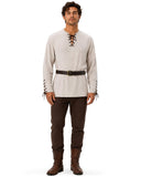 Men's Medieval Vintage Pirate Viking Shirt Lace Up Long Sleeve with Belt Renaissance Costume for Halloween