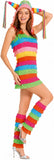 2 PCS Womens Halloween Pinata Costume Rainbow Fringe Dress