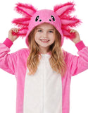 Kids Axolotl Costume for Girls & Boys - 3D Hooded Salamander Jumpsuit Costume for Halloween Party