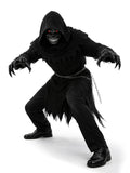Grim Reaper Costume for Men - Hooded Black Robe with Chains & Light-Up Skull Mask for Halloween Party